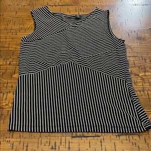 Tahari Black and White Striped V-Neck Top
